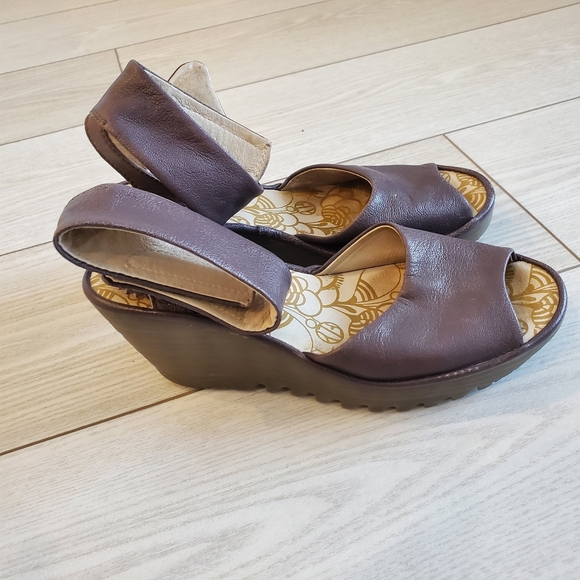 Fly London Yula Wedge Pump Purple Brown Sandals 6.5 - Picture 2 of 5